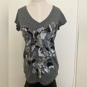 Express medium gray sequined tee.  $15.00